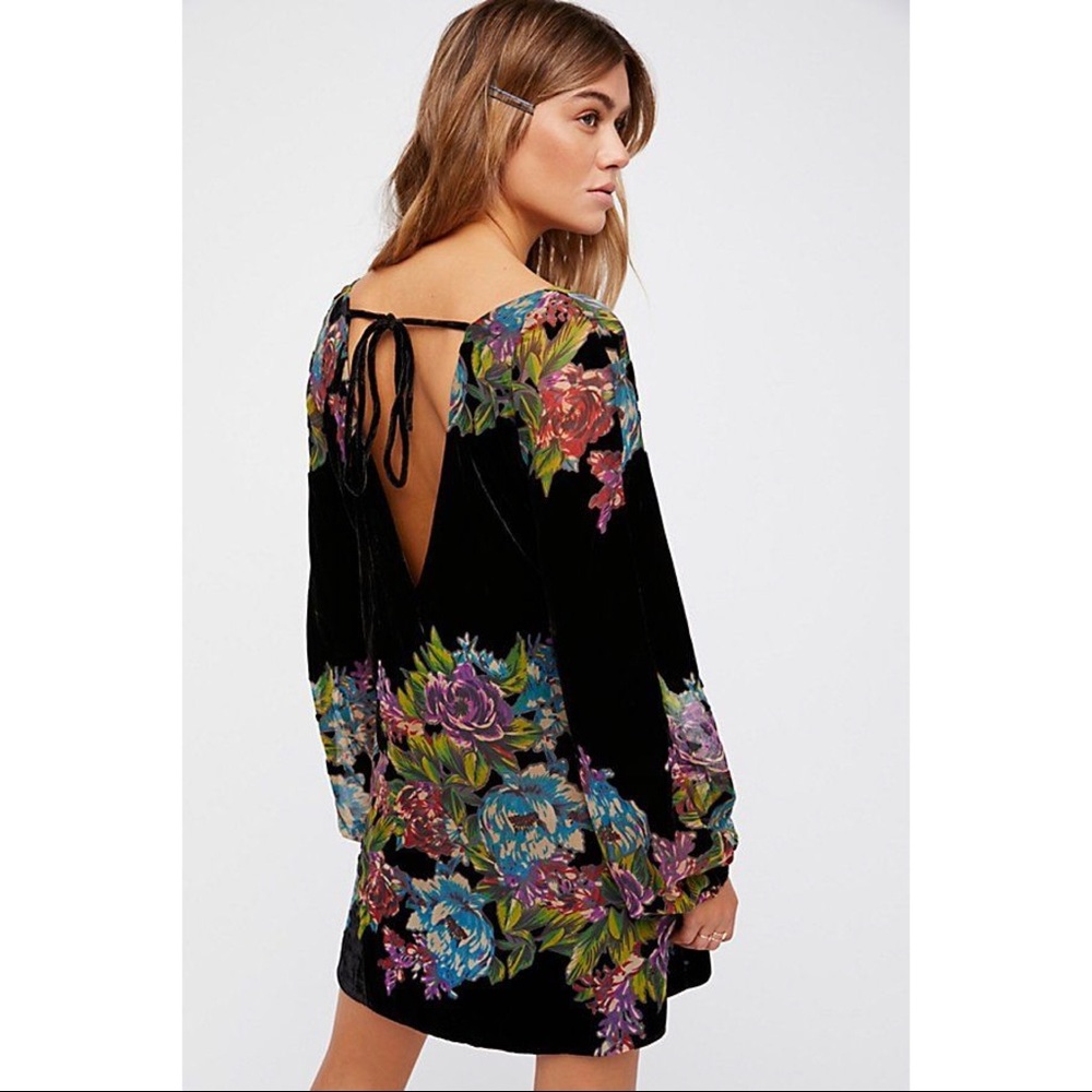 Free People Black velvet floral mini dress